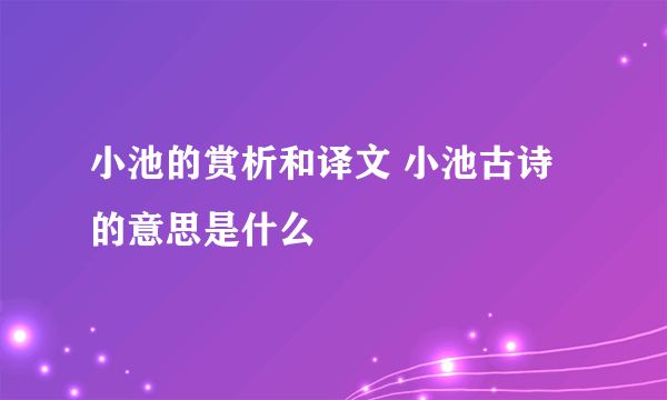 小池的赏析和译文 小池古诗的意思是什么