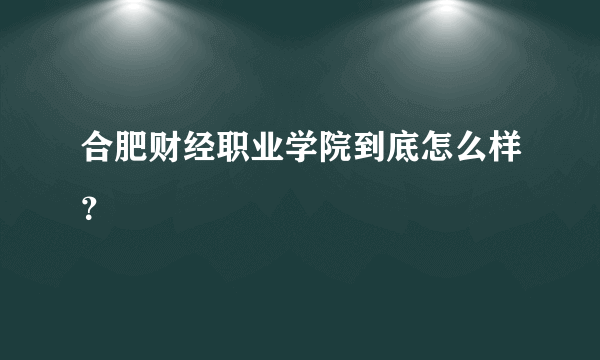 合肥财经职业学院到底怎么样？