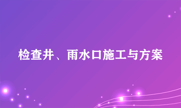检查井、雨水口施工与方案