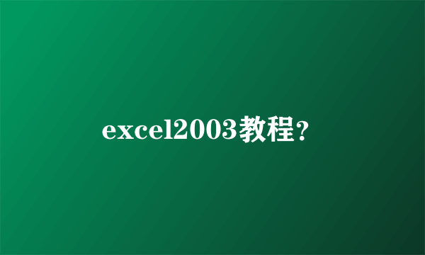 excel2003教程？