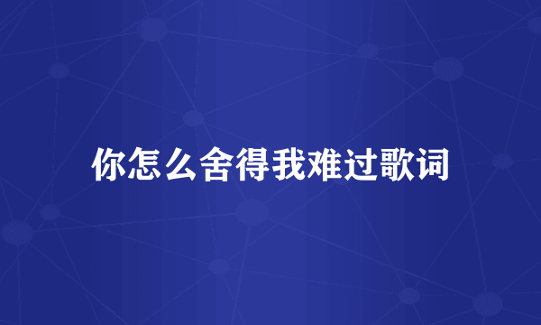 你怎么舍得我难过歌词