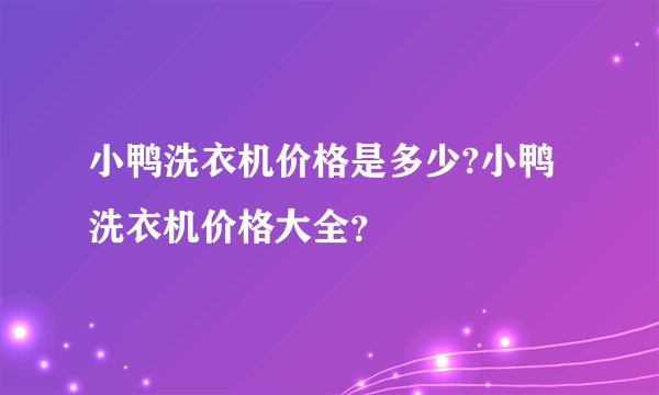 小鸭洗衣机价格是多少?小鸭洗衣机价格大全？