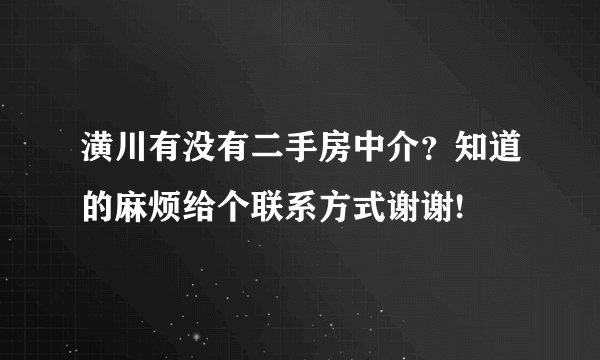 潢川有没有二手房中介？知道的麻烦给个联系方式谢谢!