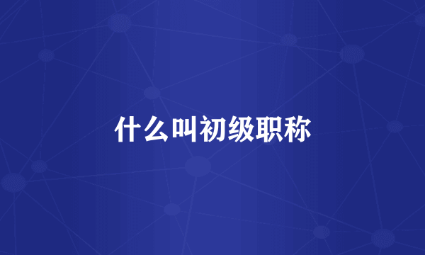 什么叫初级职称