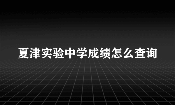 夏津实验中学成绩怎么查询