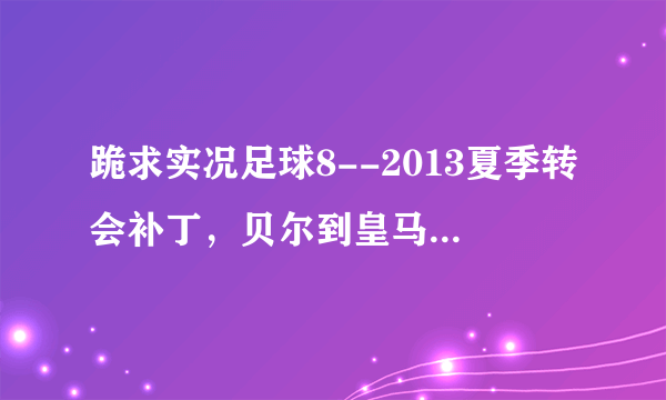 跪求实况足球8--2013夏季转会补丁，贝尔到皇马、西瓜到那不勒斯？？？？