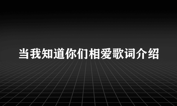 当我知道你们相爱歌词介绍