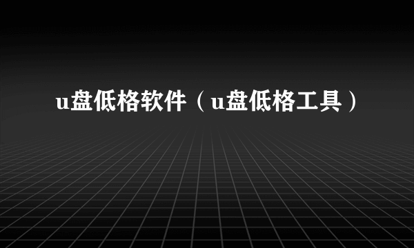 u盘低格软件（u盘低格工具）