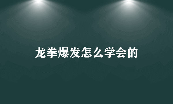 龙拳爆发怎么学会的