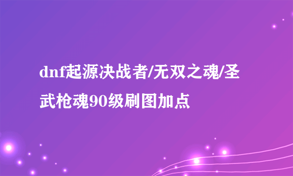 dnf起源决战者/无双之魂/圣武枪魂90级刷图加点