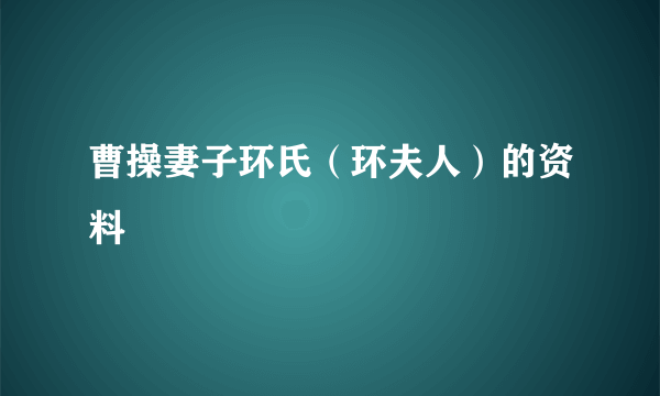 曹操妻子环氏（环夫人）的资料