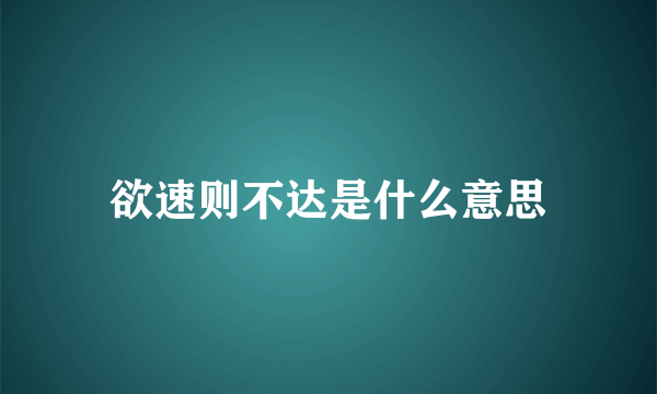 欲速则不达是什么意思