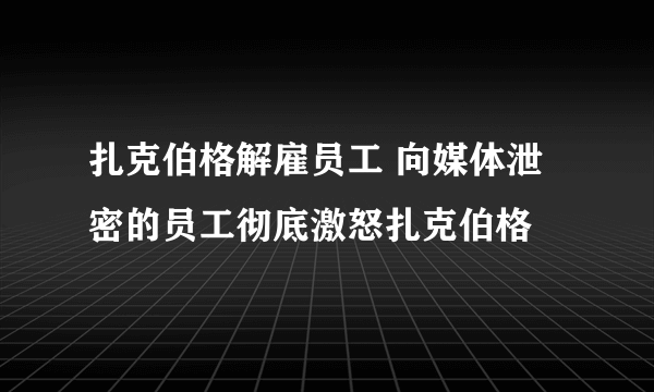 扎克伯格解雇员工 向媒体泄密的员工彻底激怒扎克伯格
