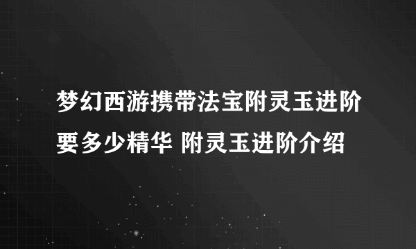 梦幻西游携带法宝附灵玉进阶要多少精华 附灵玉进阶介绍