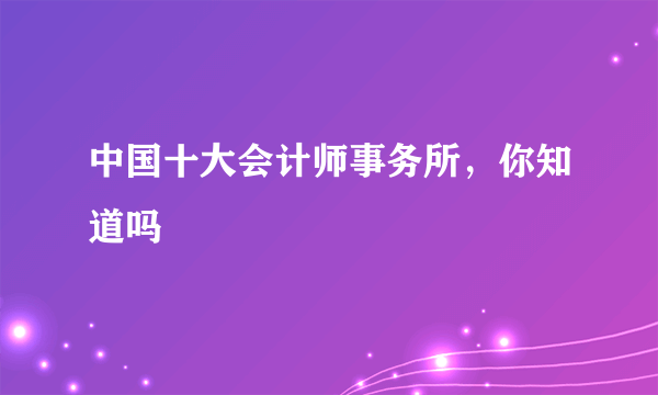 中国十大会计师事务所，你知道吗