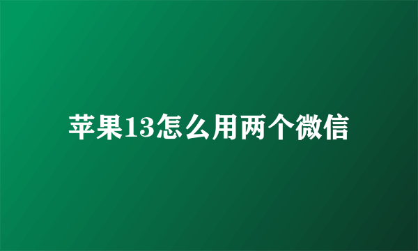 苹果13怎么用两个微信