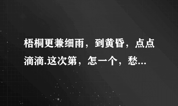 梧桐更兼细雨，到黄昏，点点滴滴.这次第，怎一个，愁字了得，什么意思