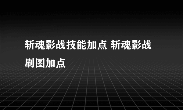 斩魂影战技能加点 斩魂影战刷图加点