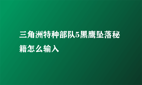 三角洲特种部队5黑鹰坠落秘籍怎么输入