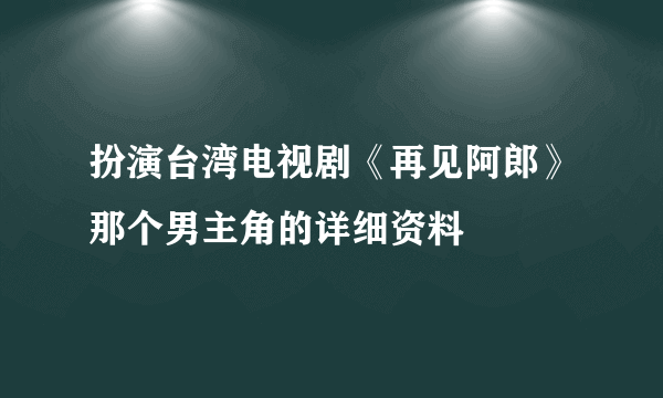 扮演台湾电视剧《再见阿郎》那个男主角的详细资料