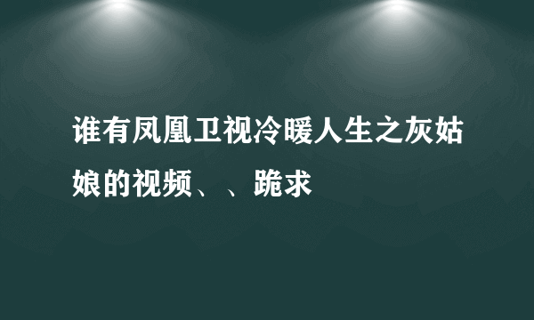 谁有凤凰卫视冷暖人生之灰姑娘的视频、、跪求