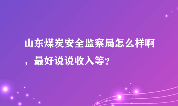 山东煤炭安全监察局怎么样啊，最好说说收入等？