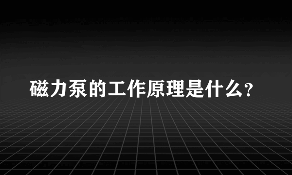 磁力泵的工作原理是什么？