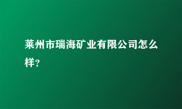 莱州市瑞海矿业有限公司怎么样？