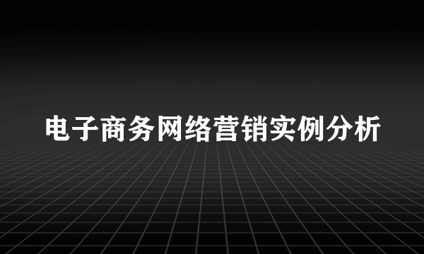 电子商务网络营销实例分析