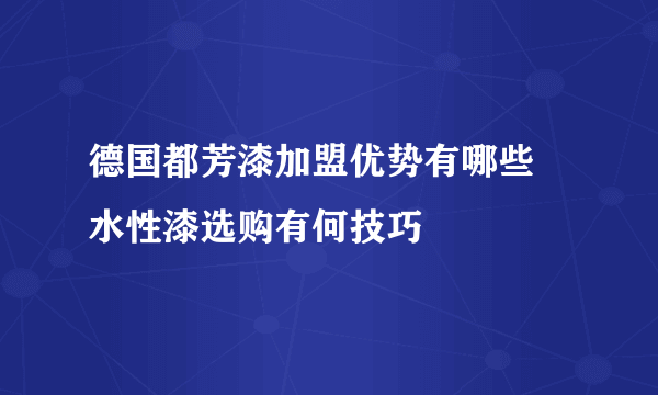 德国都芳漆加盟优势有哪些 水性漆选购有何技巧