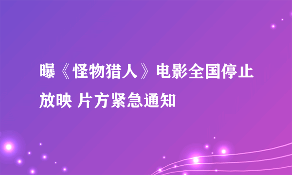 曝《怪物猎人》电影全国停止放映 片方紧急通知