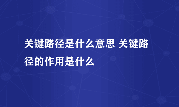 关键路径是什么意思 关键路径的作用是什么