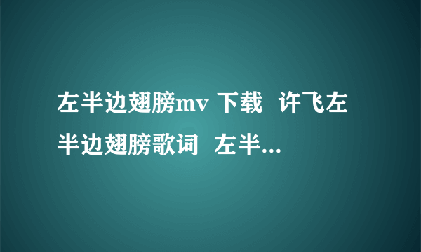 左半边翅膀mv 下载  许飞左半边翅膀歌词  左半边翅膀MP3下载