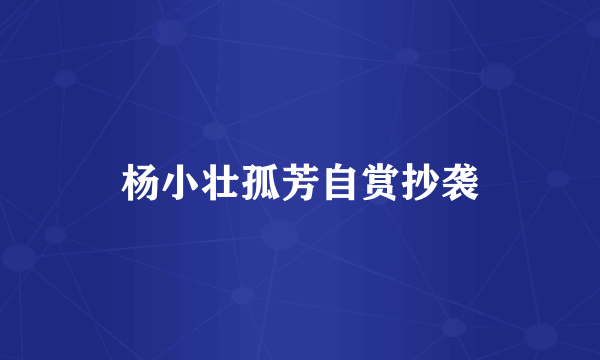 杨小壮孤芳自赏抄袭