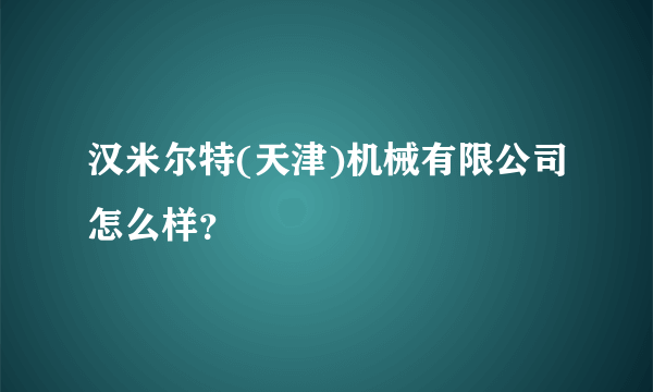 汉米尔特(天津)机械有限公司怎么样？
