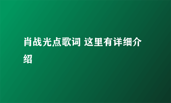 肖战光点歌词 这里有详细介绍
