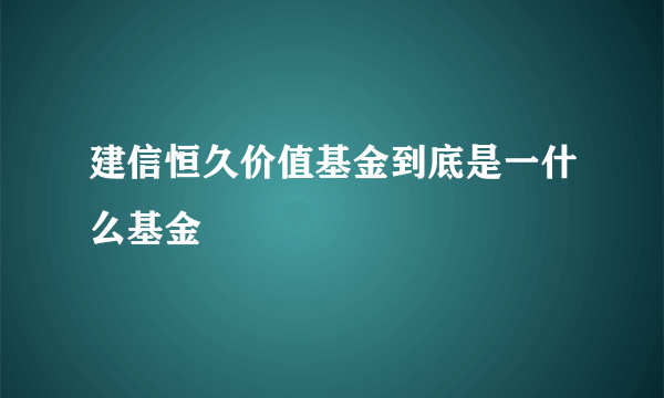 建信恒久价值基金到底是一什么基金