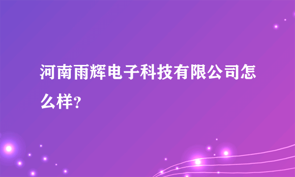 河南雨辉电子科技有限公司怎么样？