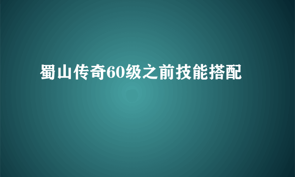蜀山传奇60级之前技能搭配