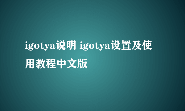 igotya说明 igotya设置及使用教程中文版
