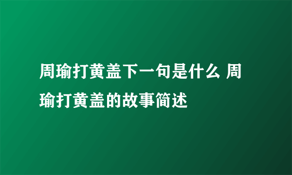 周瑜打黄盖下一句是什么 周瑜打黄盖的故事简述