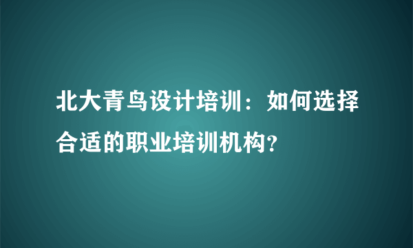 北大青鸟设计培训：如何选择合适的职业培训机构？