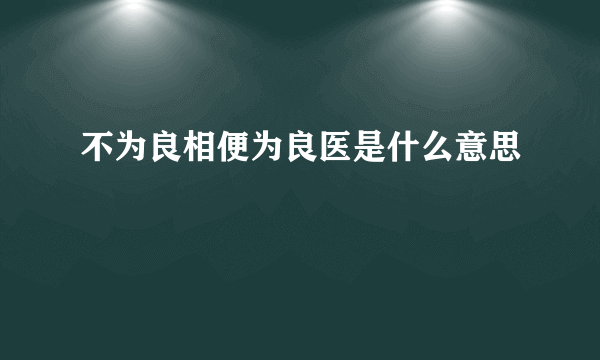 不为良相便为良医是什么意思