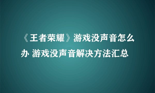 《王者荣耀》游戏没声音怎么办 游戏没声音解决方法汇总