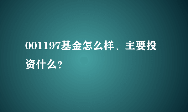 001197基金怎么样、主要投资什么？