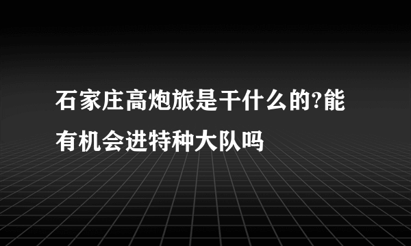 石家庄高炮旅是干什么的?能有机会进特种大队吗