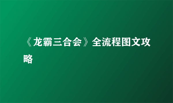 《龙霸三合会》全流程图文攻略