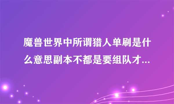 魔兽世界中所谓猎人单刷是什么意思副本不都是要组队才能进的吗?