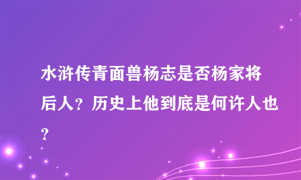 水浒传青面兽杨志是否杨家将后人？历史上他到底是何许人也？
