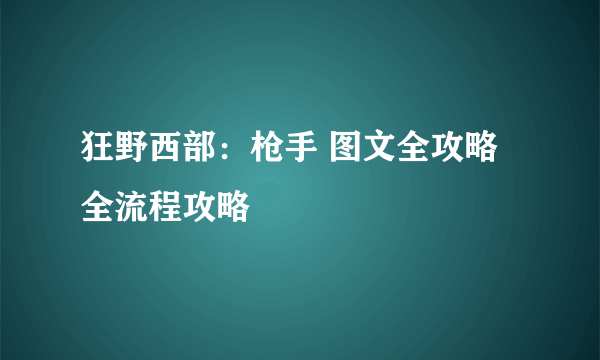 狂野西部：枪手 图文全攻略 全流程攻略